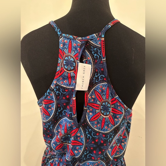 French Grey Red and Blue Geometric Maxi Dress - Picture 4 of 4